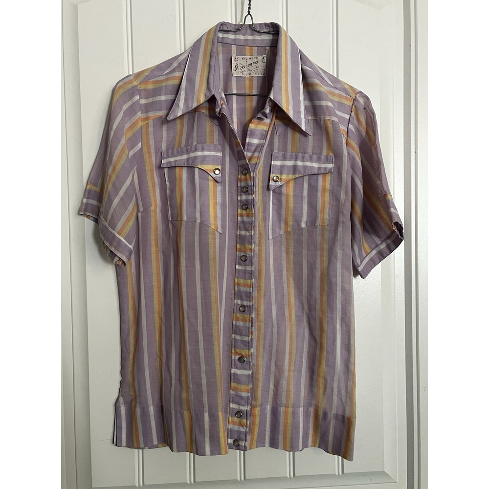 VTG ROCKMOUNT RANCH WEAR Western Shirt Womens 40" Chest Stripe Pearl Snap 704